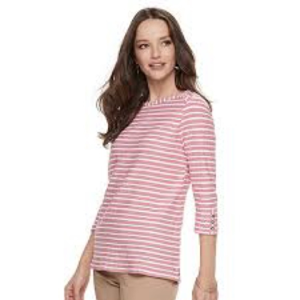 Croft & Barrow Pink Striped Long Sleeve Top